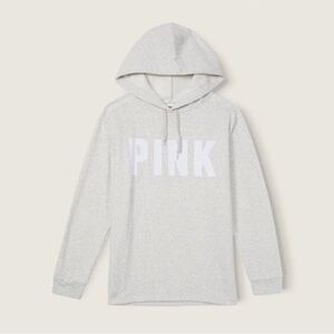 VICTORIA’S SECRET PINK Fleece Campus Hoodie Oversize Gray & White Comfy Cozy